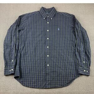 Ralph‎ Lauren Vintage Button Down Shirt Men M 15.5 34/35 Blue Green Plaid HK